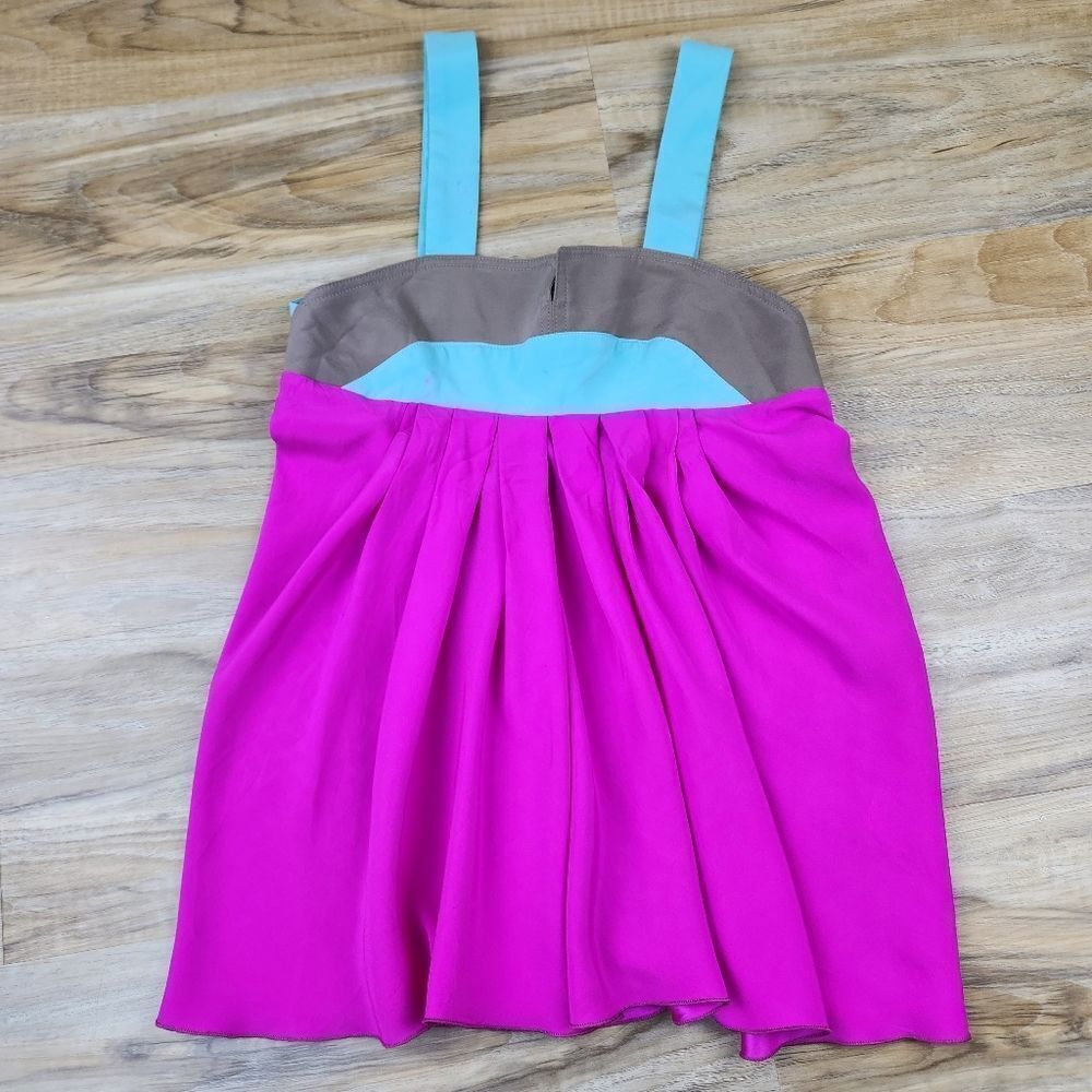 🔹️Alisha Levine Fuchsia & Turquoise Colorblock 100% Silk Sleeveless Top XSmall